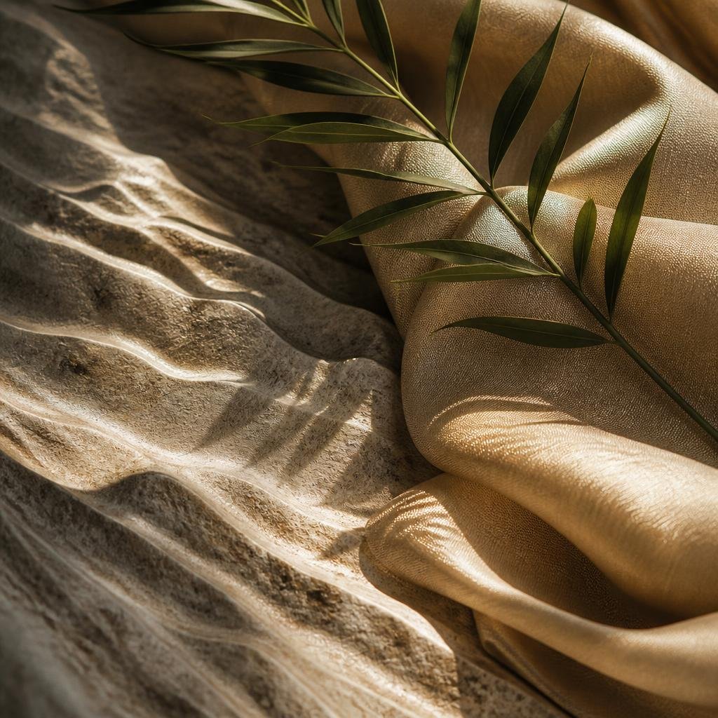 Natural stone and linen detail in a calm wellness room
